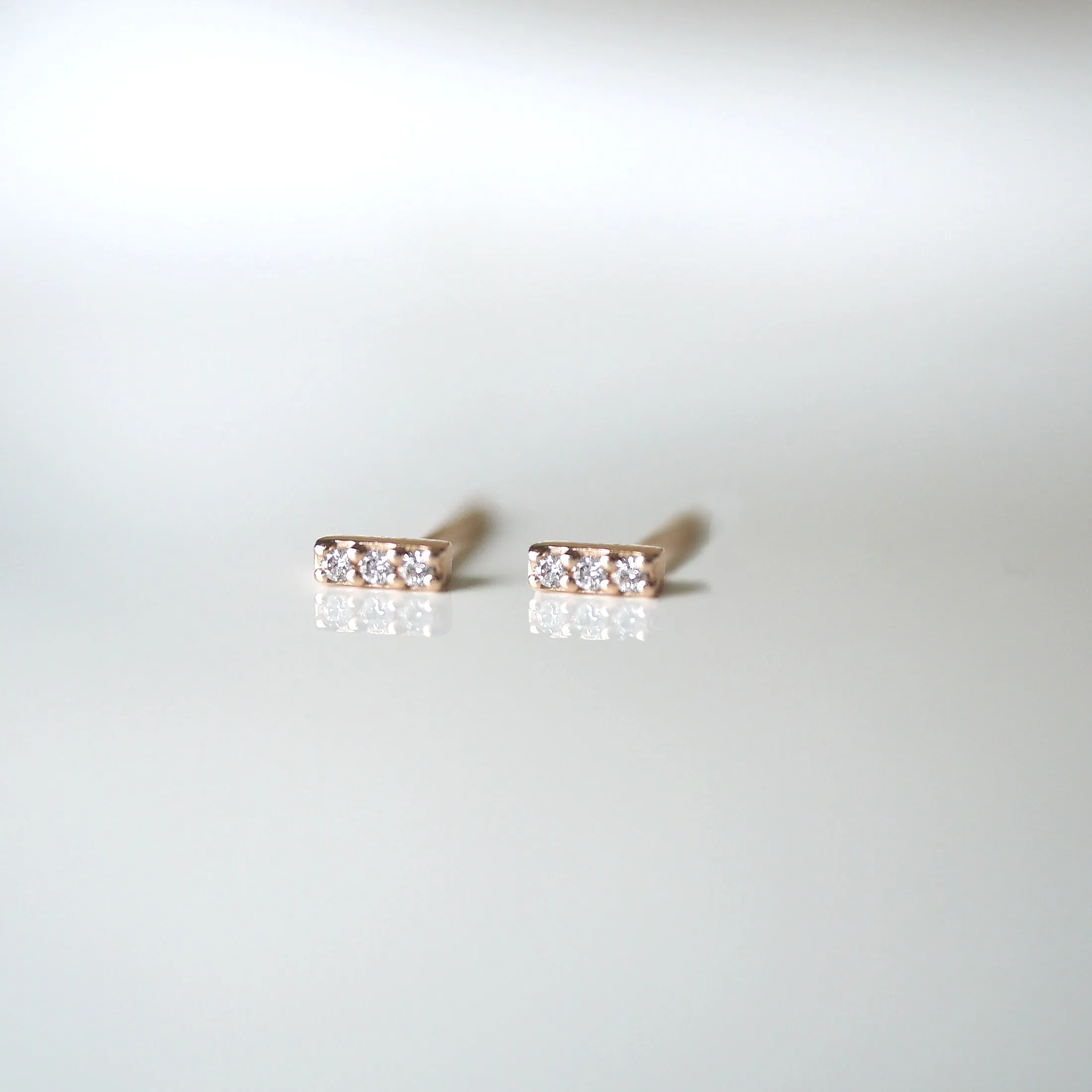 Three Row Diamond Bar Stud Earrings