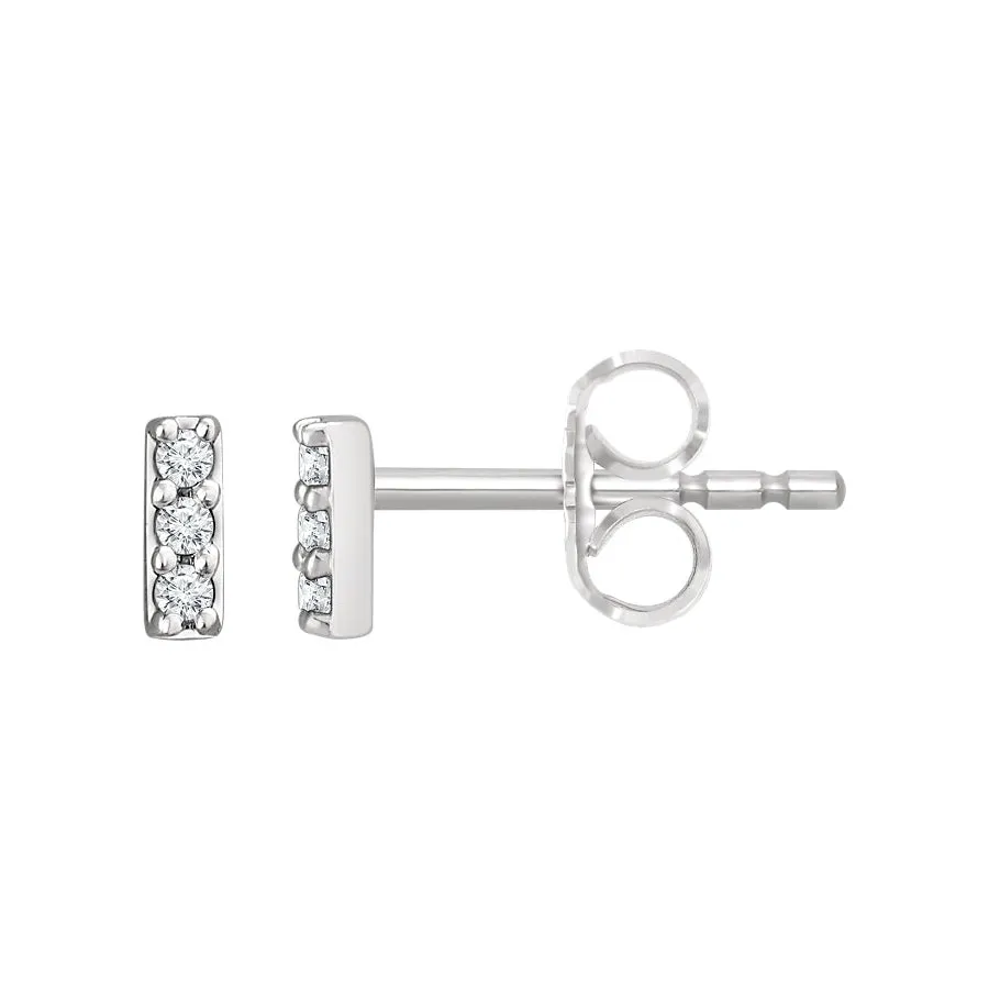 Three Row Diamond Bar Stud Earrings