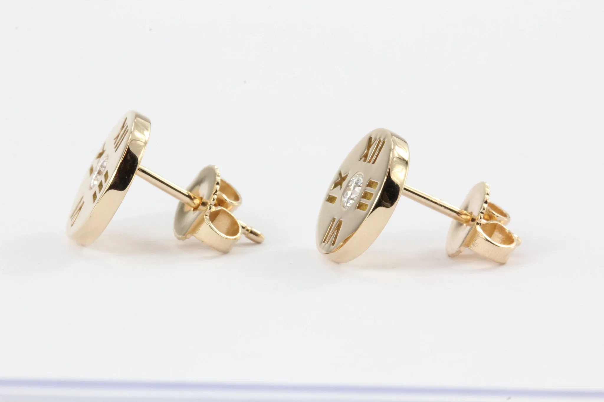 Tiffany 18K Rose Gold Atlas Earrings with Round Brilliant Diamonds