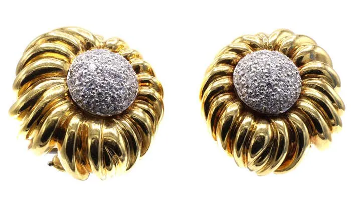 Tiffany & Co Diamond 18 Karat Yellow Gold Ear Clips