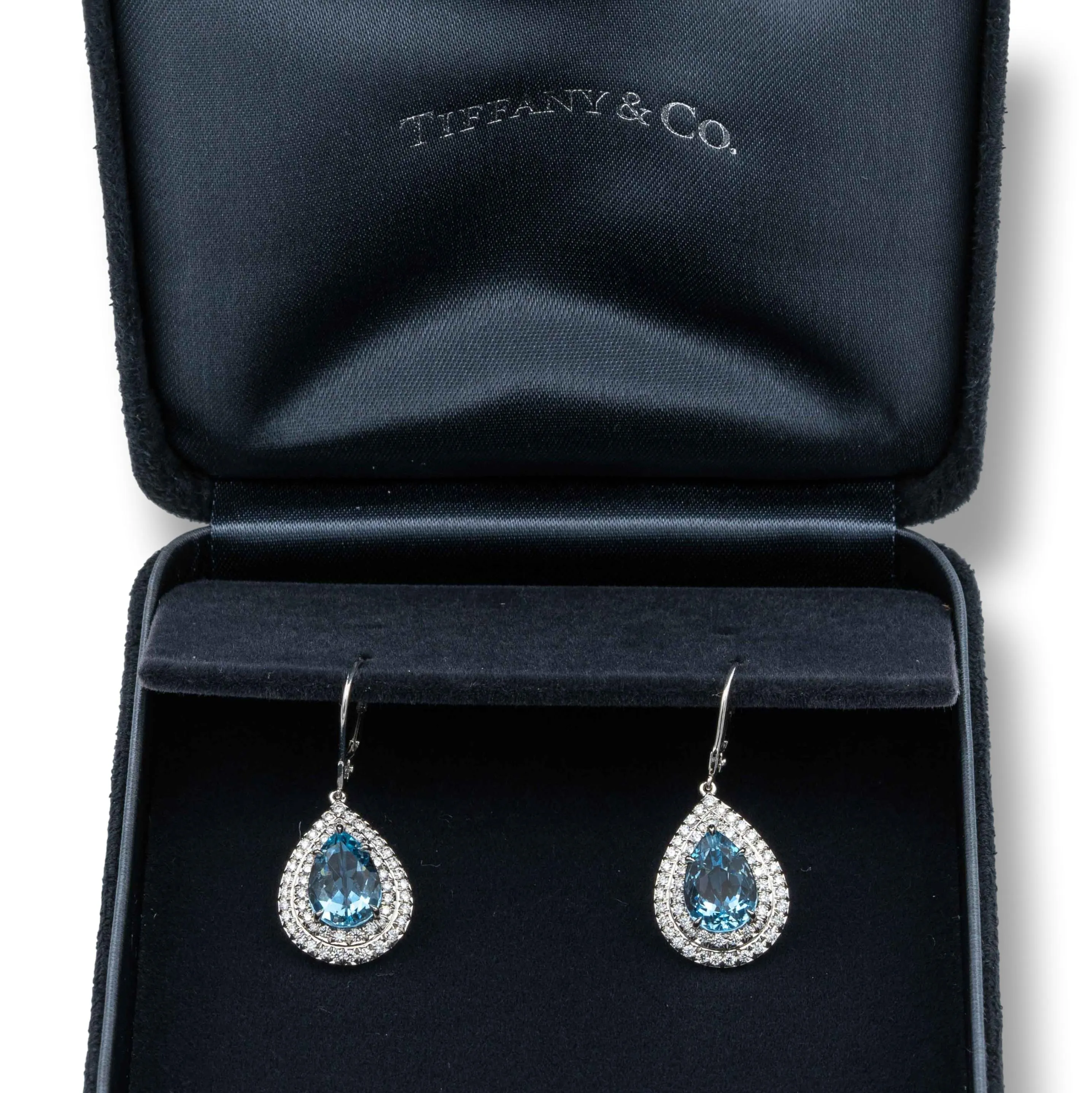 Tiffany & Co. Soleste 3 ct Aquamarine and Diamond Drop Earrings in Platinum