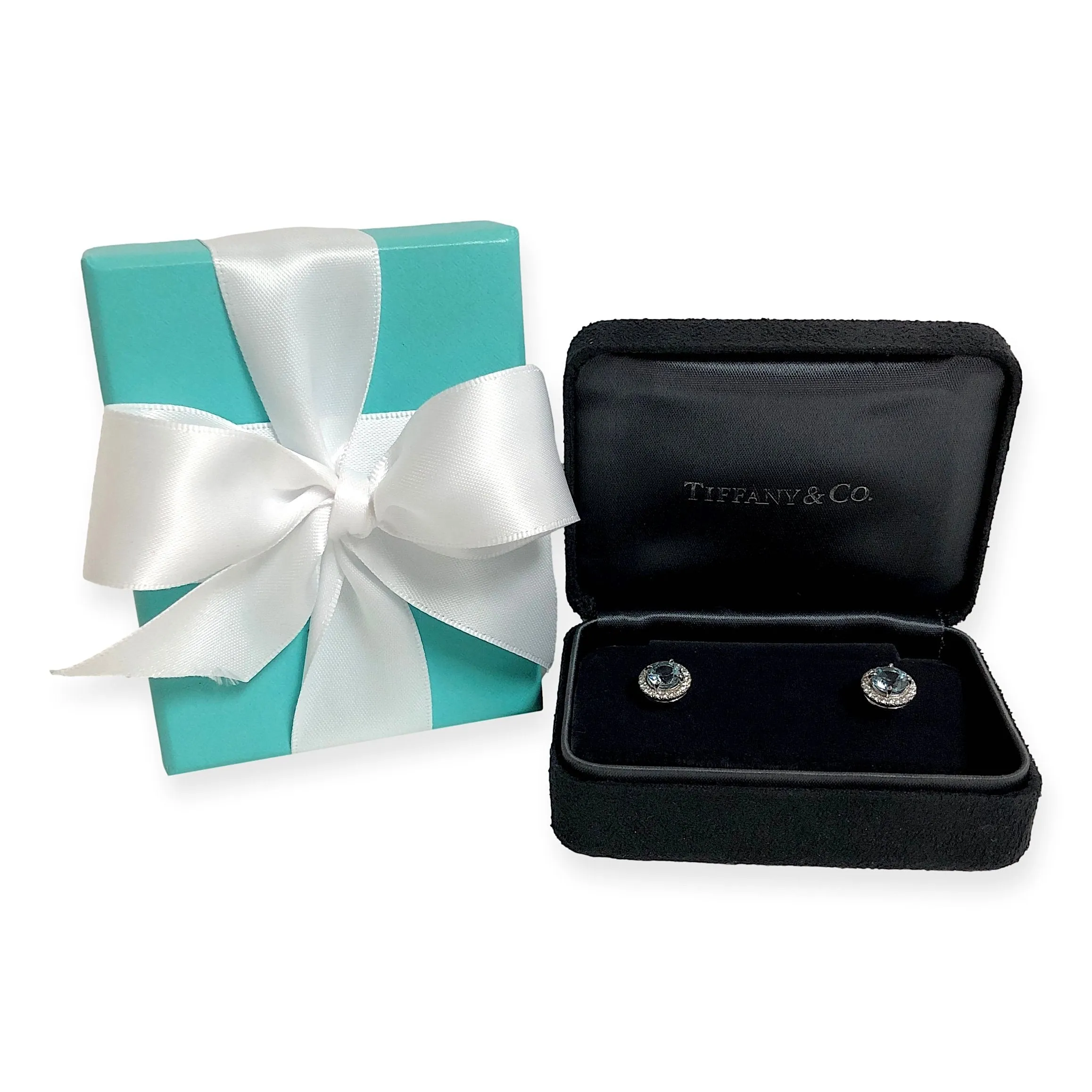 Tiffany & Co. Soleste Platinum Aquamarine and Diamond Stud Earrings