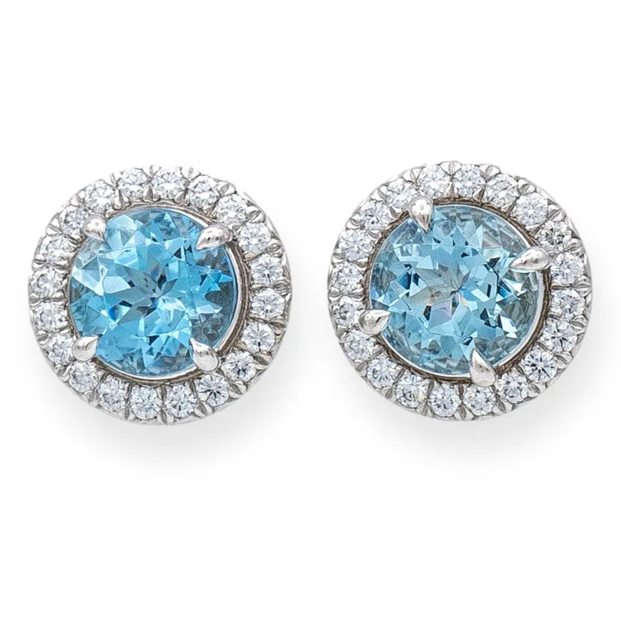 Tiffany & Co. Soleste Platinum Aquamarine and Diamond Stud Earrings