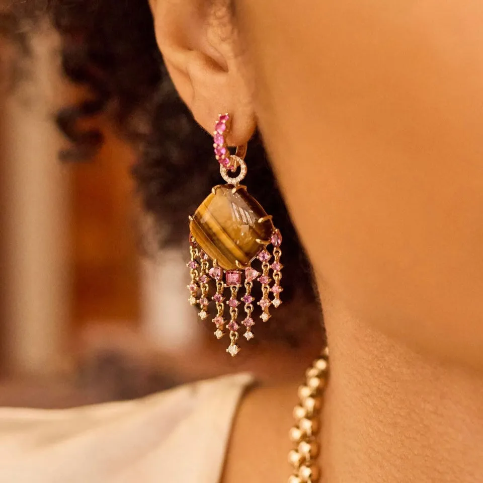 Tiger Eye Mixed Pinks Fringe Drop Earrings
