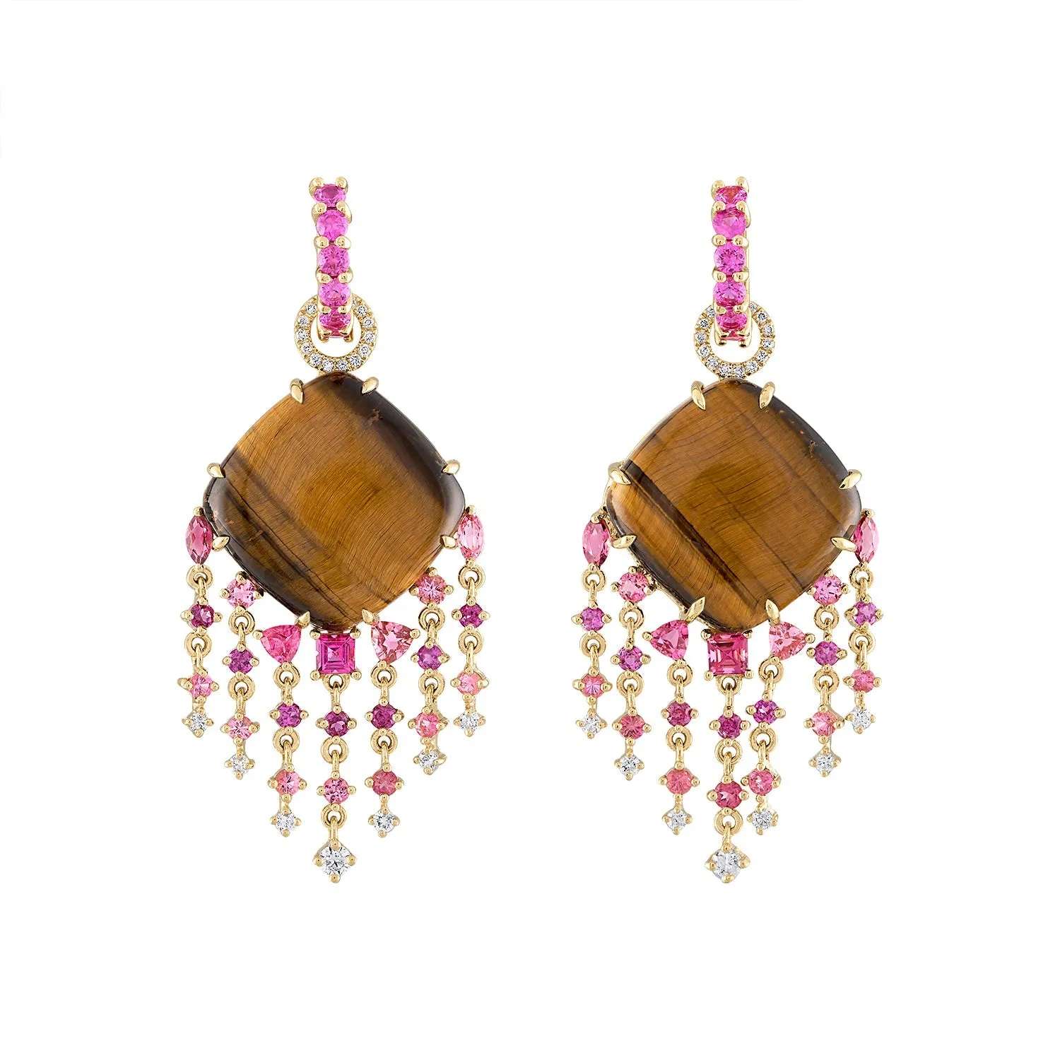 Tiger Eye Mixed Pinks Fringe Drop Earrings