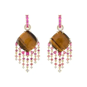 Tiger Eye Mixed Pinks Fringe Drop Earrings