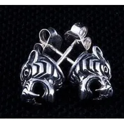 Tiger Head Sterling Silver Men's Stud Earrings