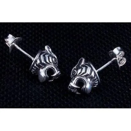 Tiger Head Sterling Silver Men's Stud Earrings