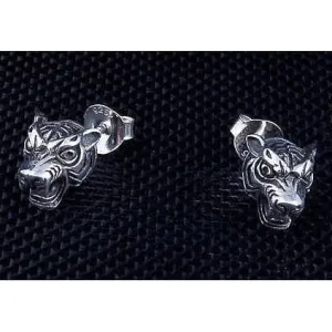 Tiger Head Sterling Silver Men's Stud Earrings