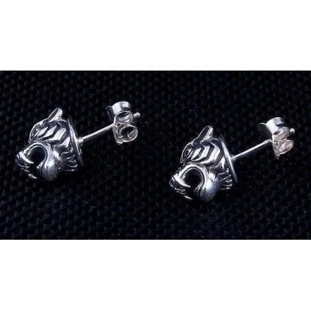 Tiger Head Sterling Silver Men's Stud Earrings