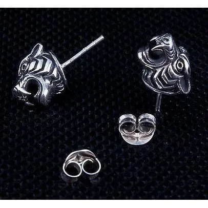 Tiger Head Sterling Silver Men's Stud Earrings