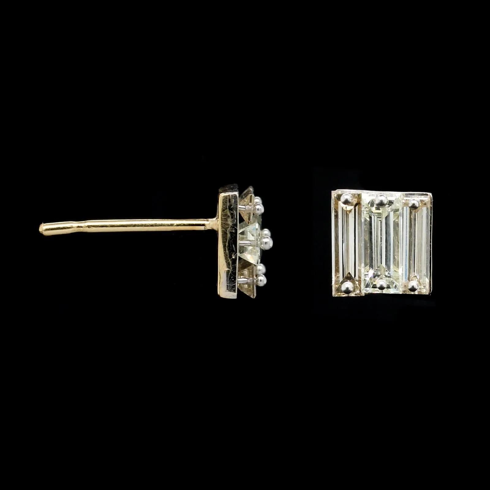 Todd Pownell 14K, 18K Gold and Platinum Estate Diamond Triple Baguette Earrings