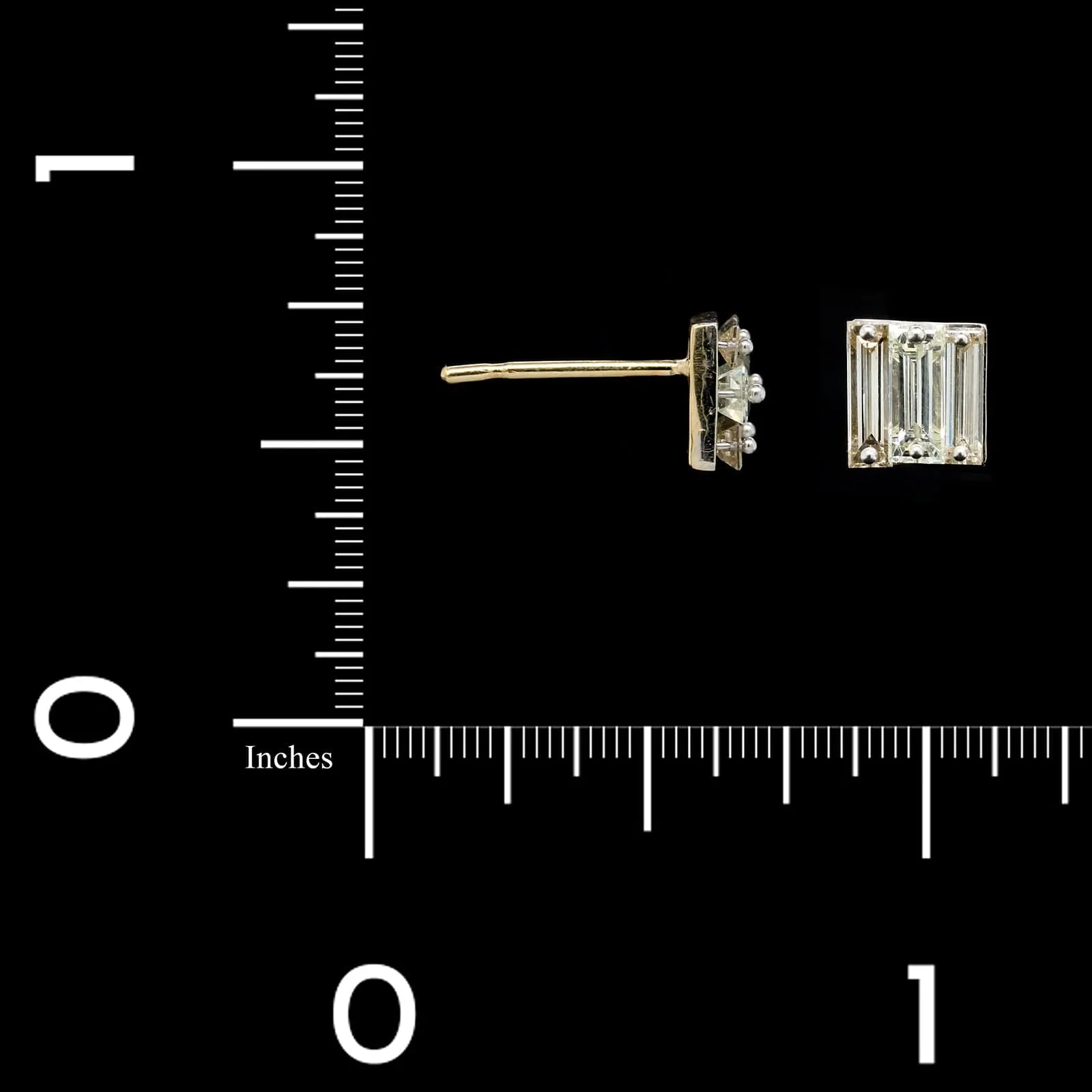 Todd Pownell 14K, 18K Gold and Platinum Estate Diamond Triple Baguette Earrings