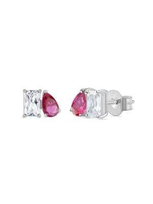 Toi Et Moi Baguette Pear Ruby Earrings
