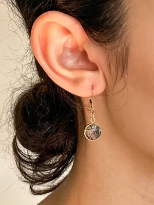Tourmalated Quartz Round Drop Charm Gold Earrings by Sage Machado