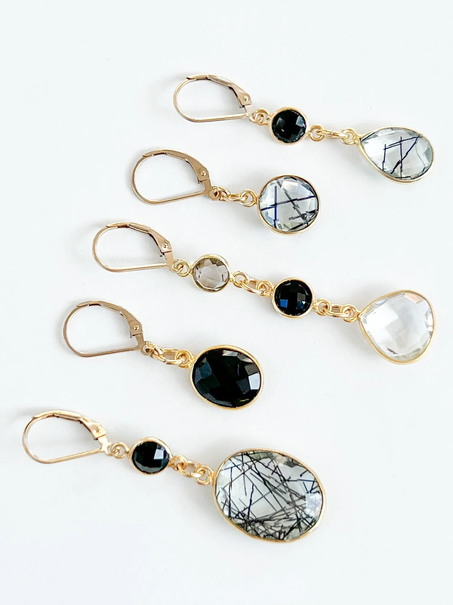 Tourmalated Quartz Round Drop Charm Gold Earrings by Sage Machado
