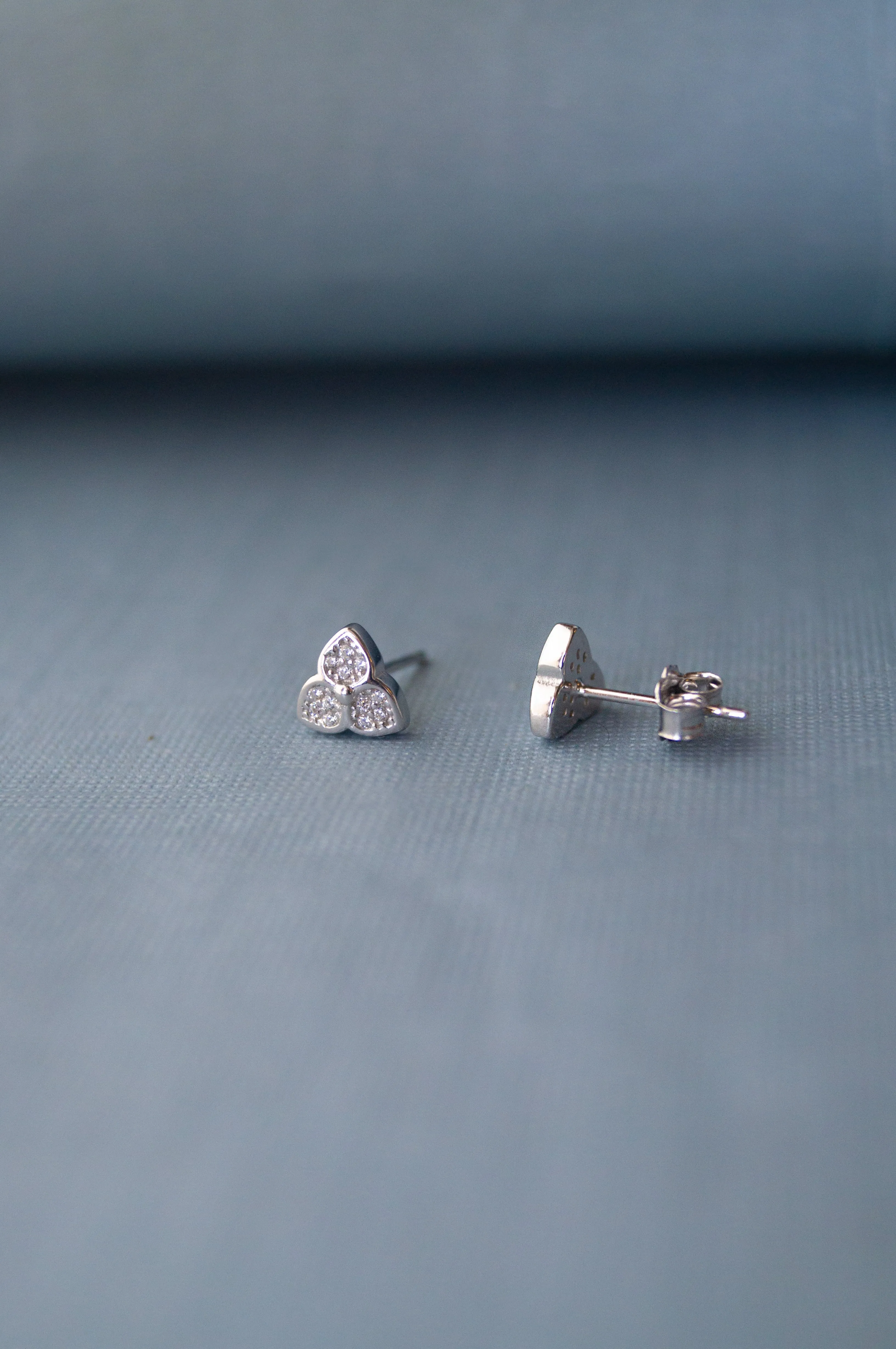 Tri-Petal Flower Sterling Silver Earrings