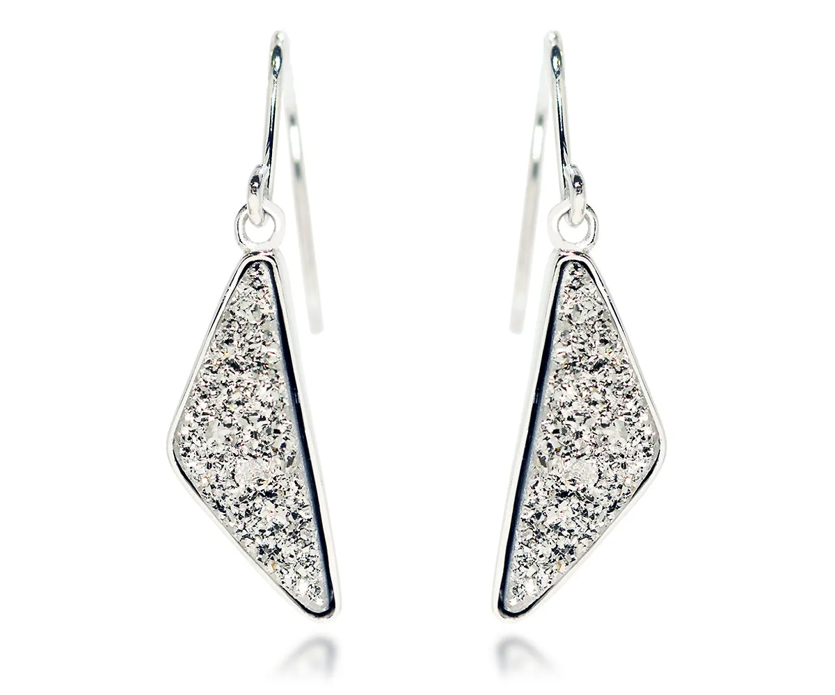 Triangle Platinum Druzy Earrings
