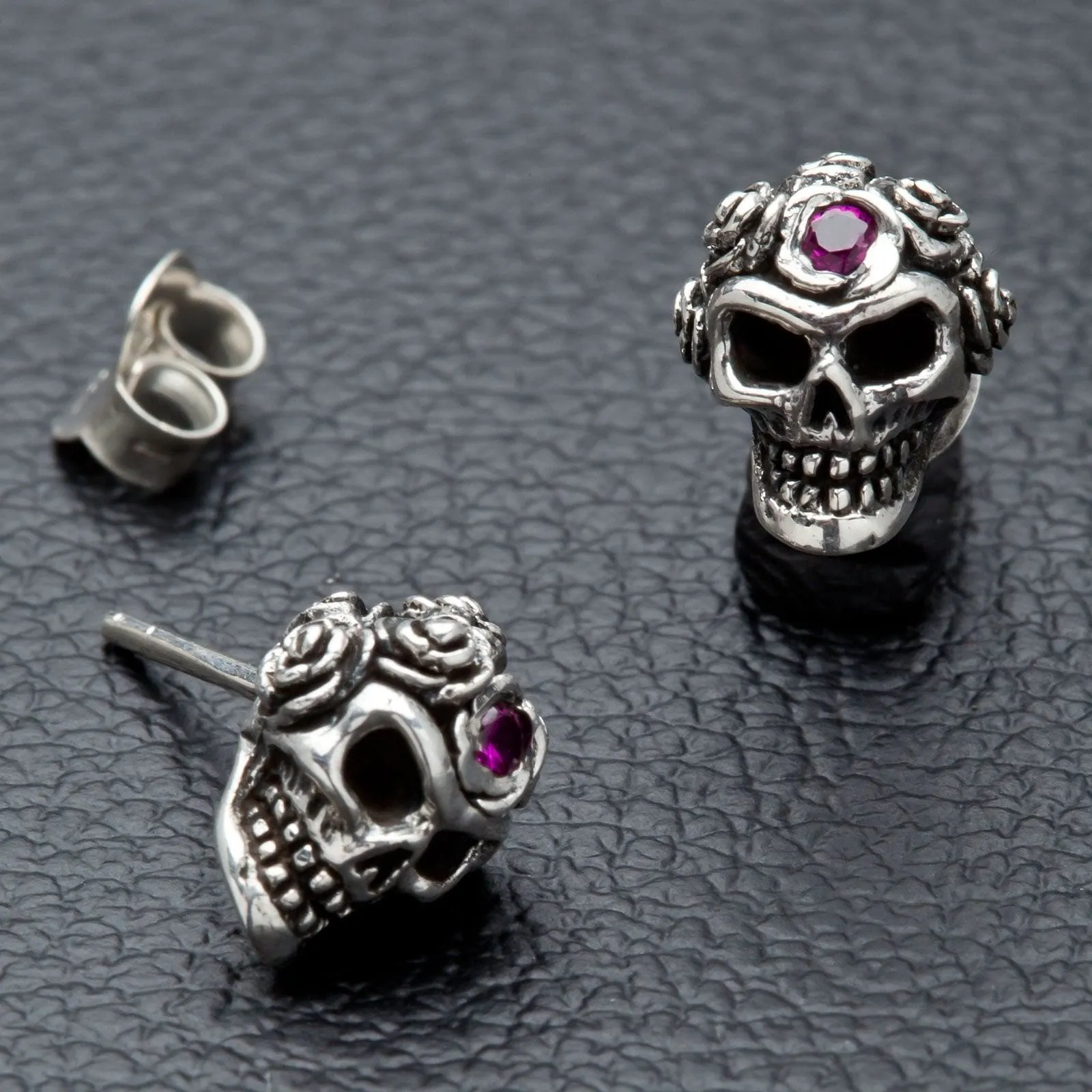 Tribal Rose Skull Sterling Silver Earrings