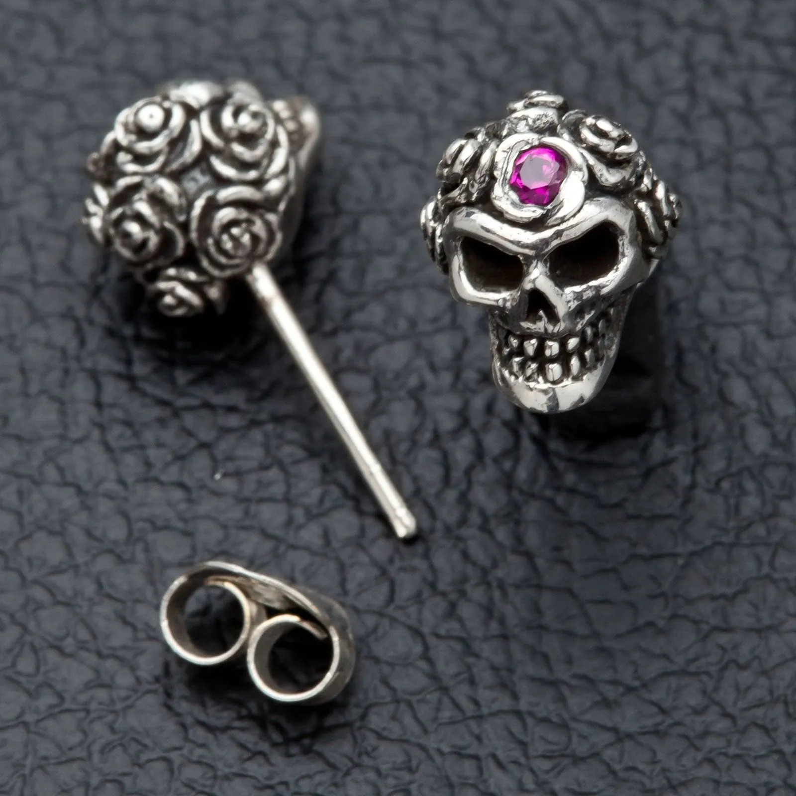 Tribal Rose Skull Sterling Silver Earrings