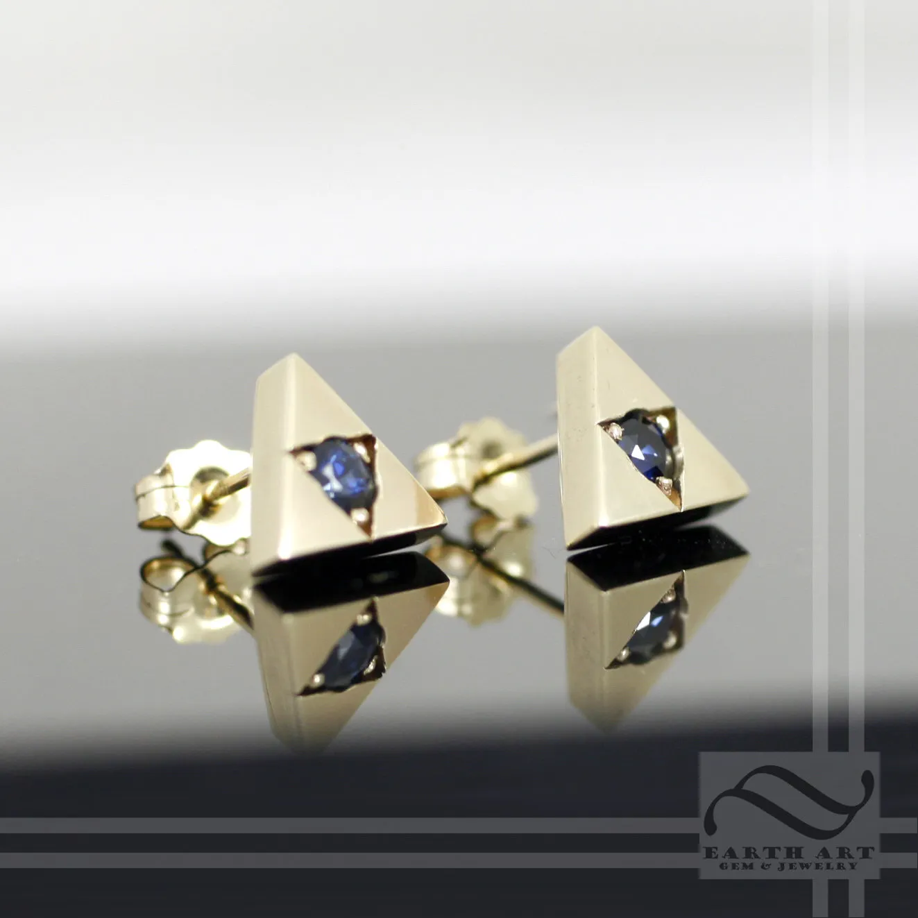 Triforce Earrings - With Blue Sapphire - 10k or 14k white or yellow gold