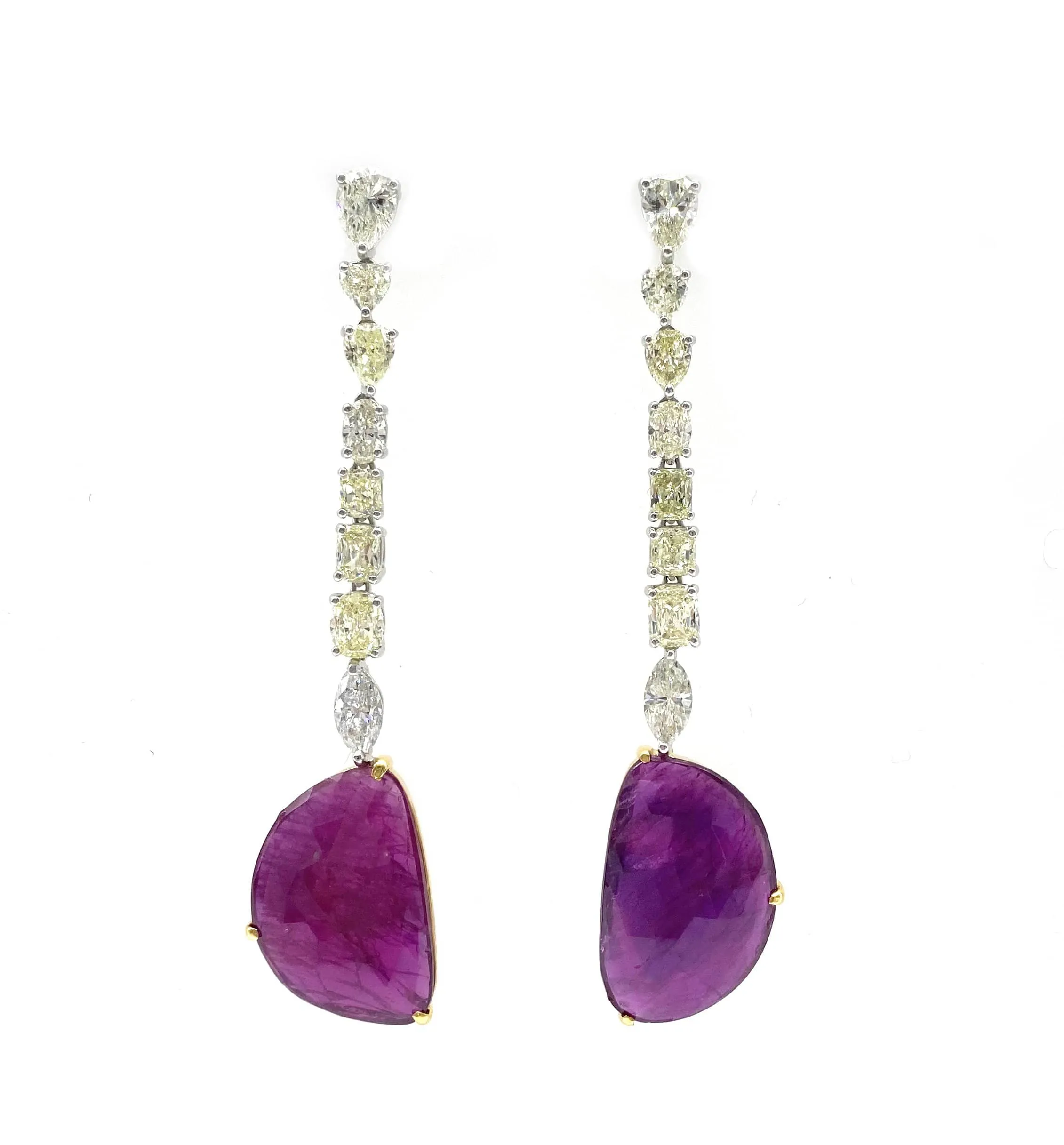 Trinity 18K Drop Half moon Ruby Earrings