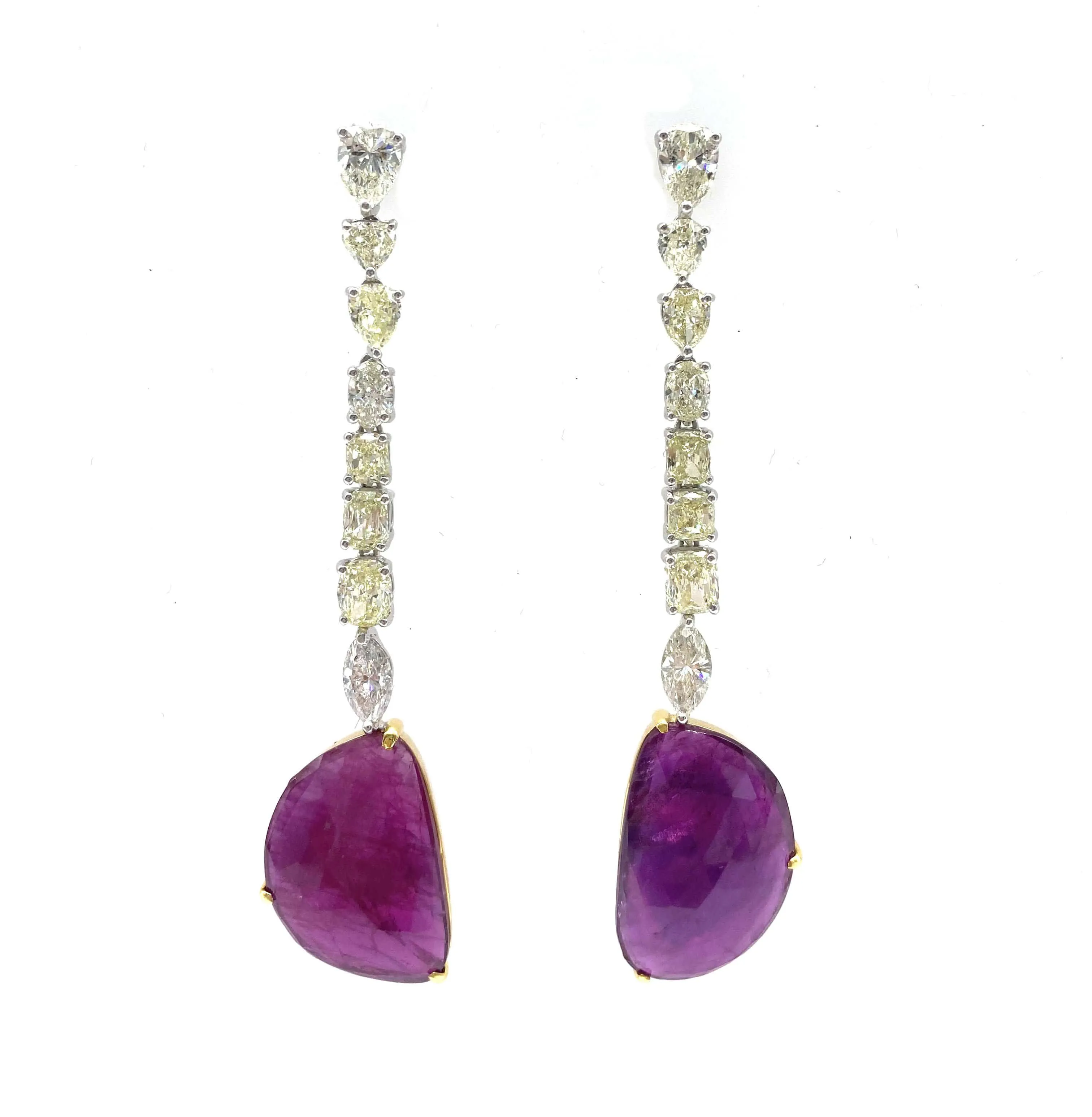 Trinity 18K Drop Half moon Ruby Earrings