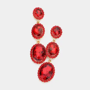 Triple Oval Red Crystal Drop Pageant Earrings | Dangle Earrings |  564864