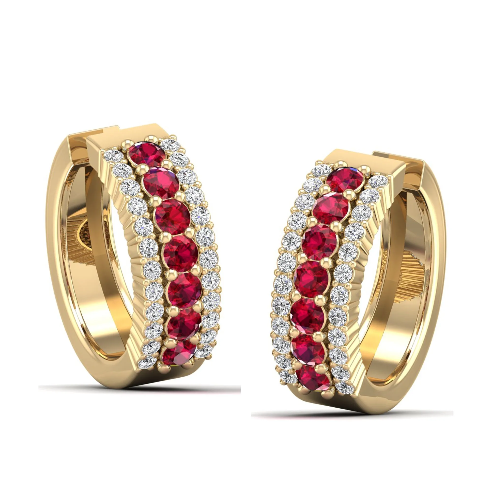 Tripple Row Ruby and Diamond Hoops