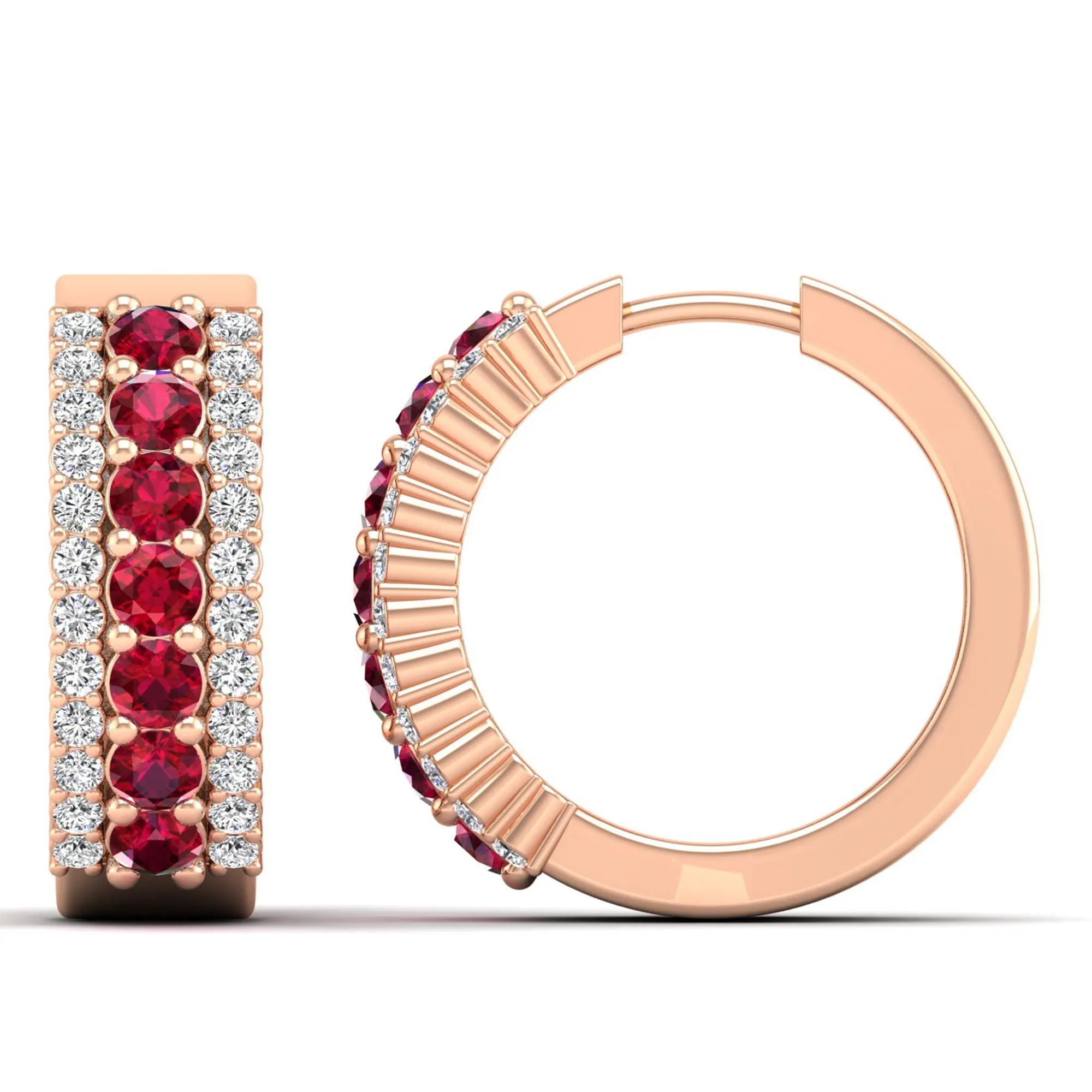 Tripple Row Ruby and Diamond Hoops