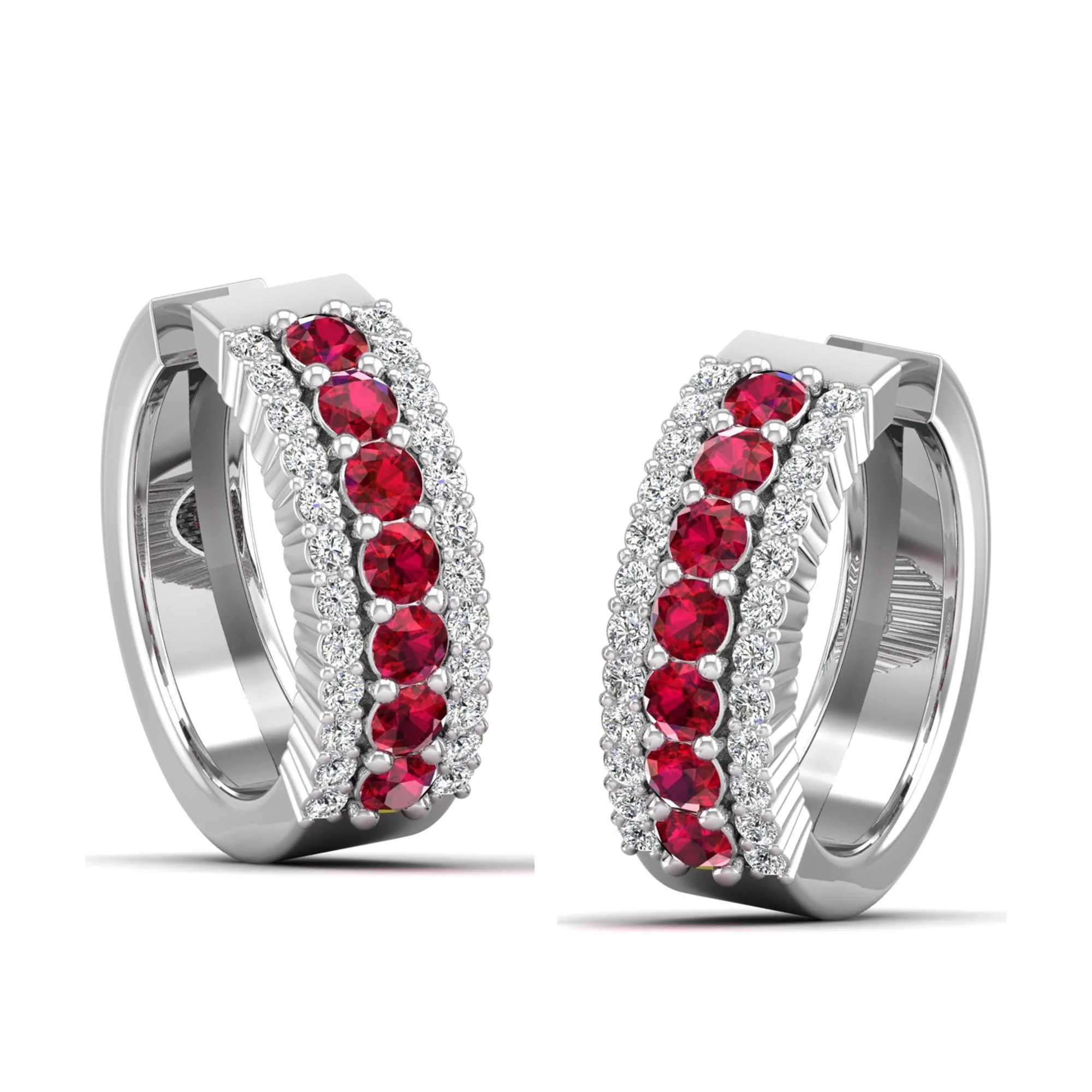 Tripple Row Ruby and Diamond Hoops
