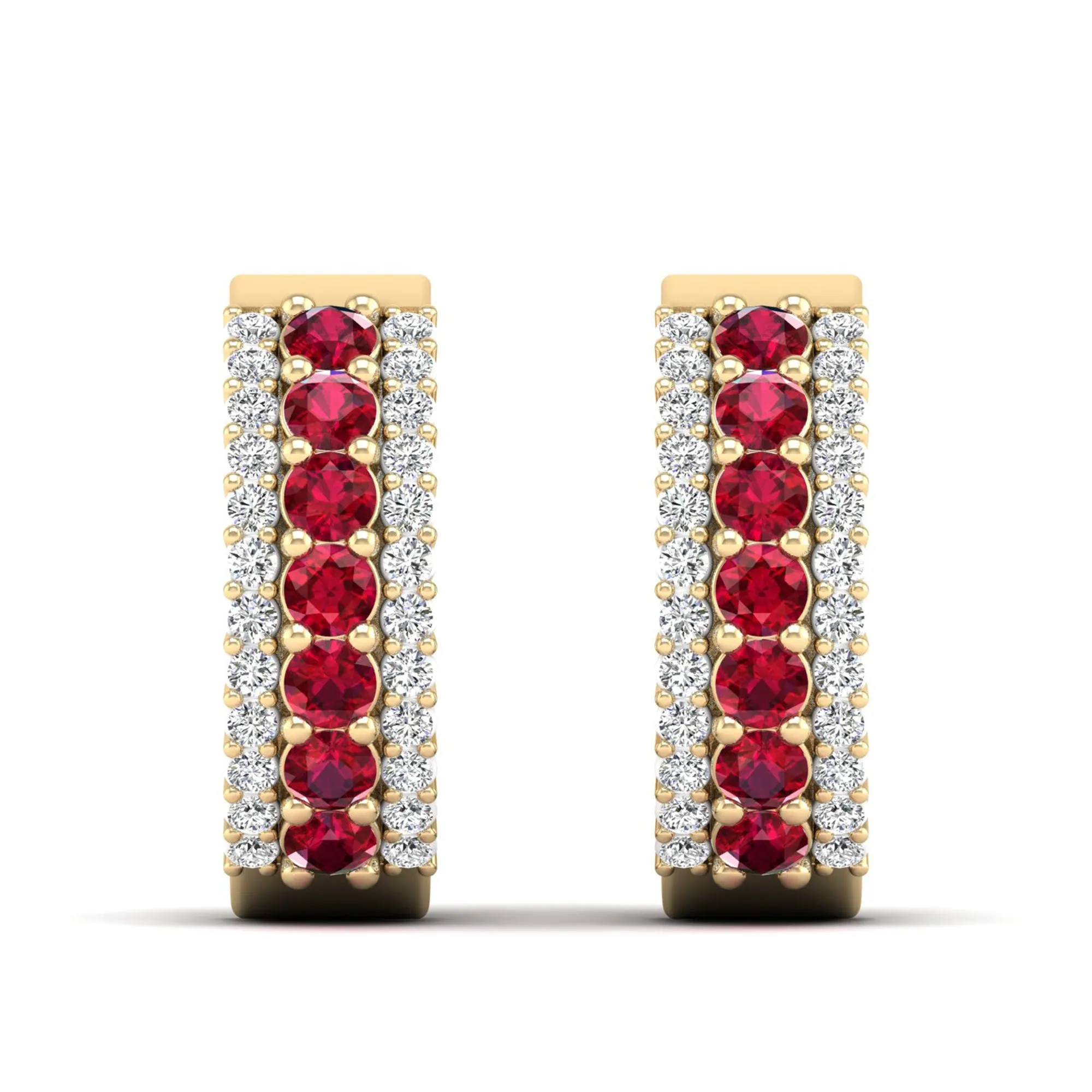 Tripple Row Ruby and Diamond Hoops