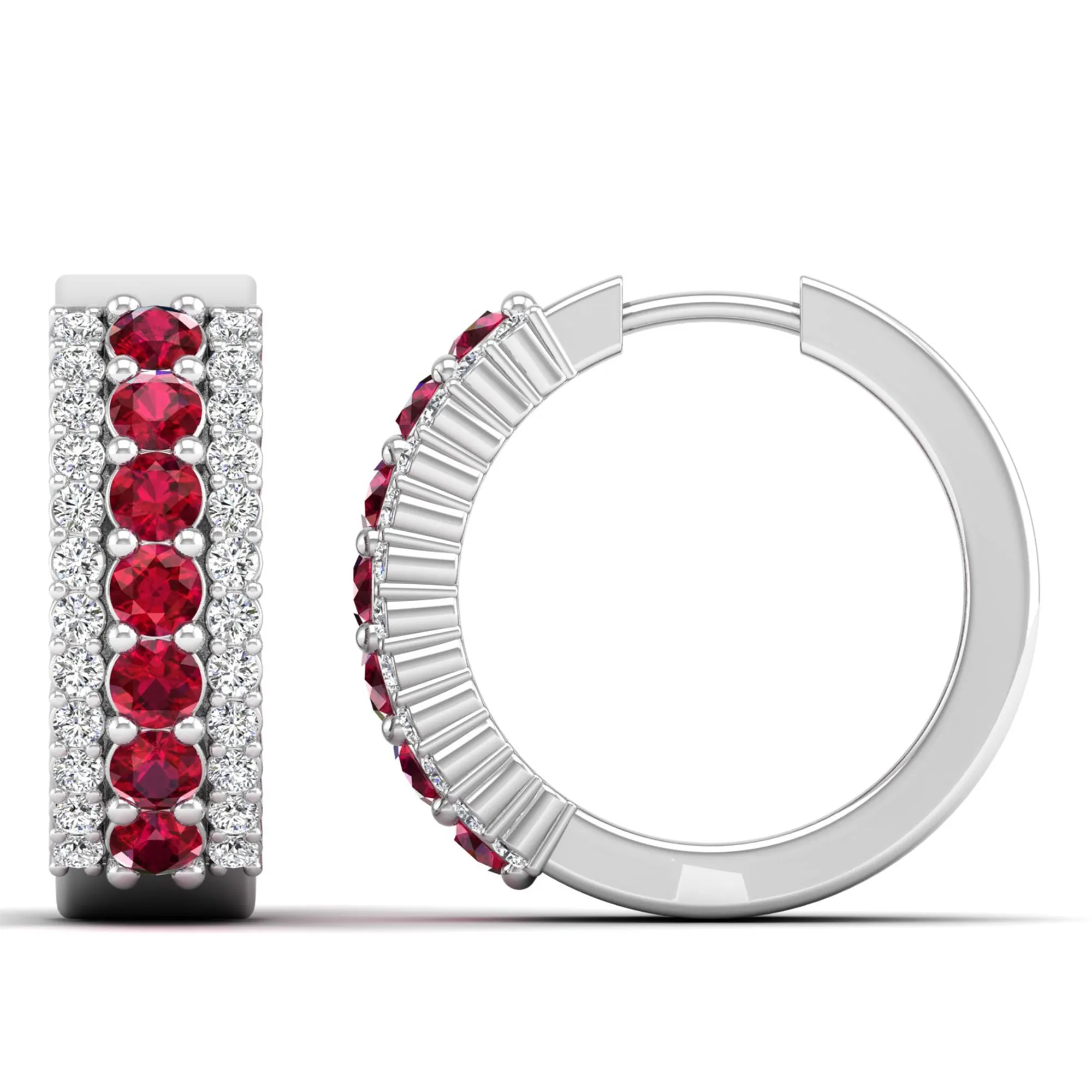 Tripple Row Ruby and Diamond Hoops
