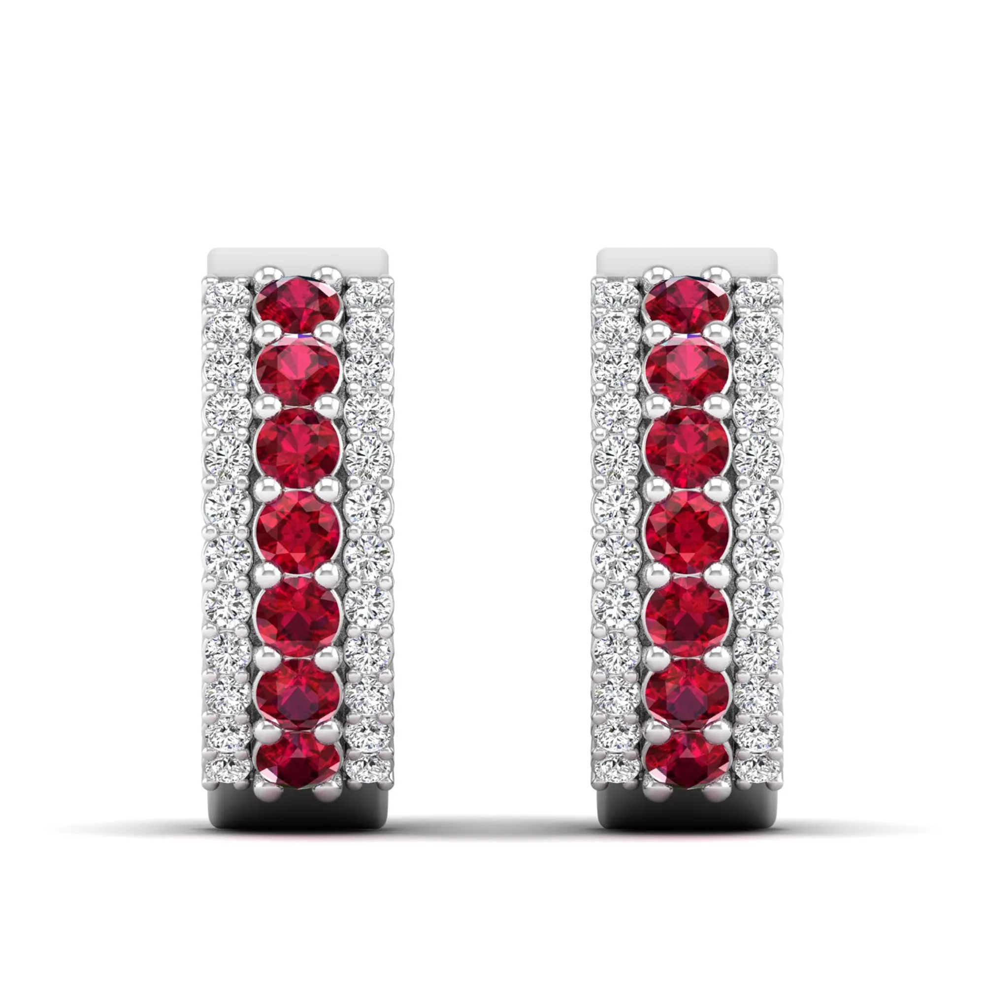 Tripple Row Ruby and Diamond Hoops