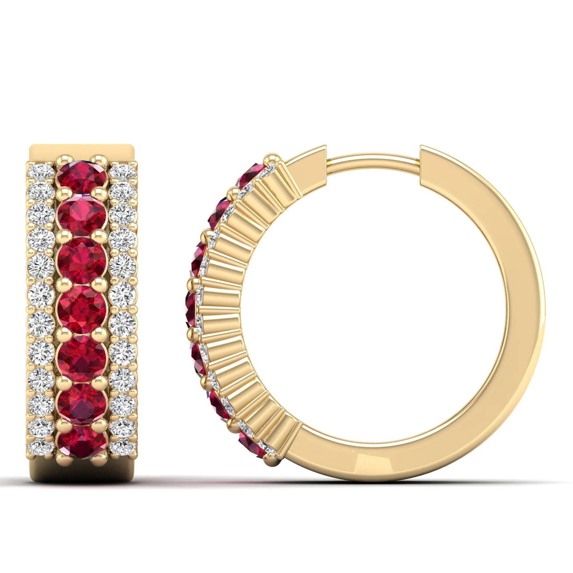 Tripple Row Ruby and Diamond Hoops