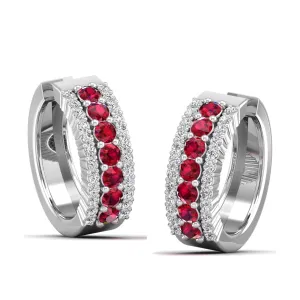 Tripple Row Ruby and Diamond Hoops