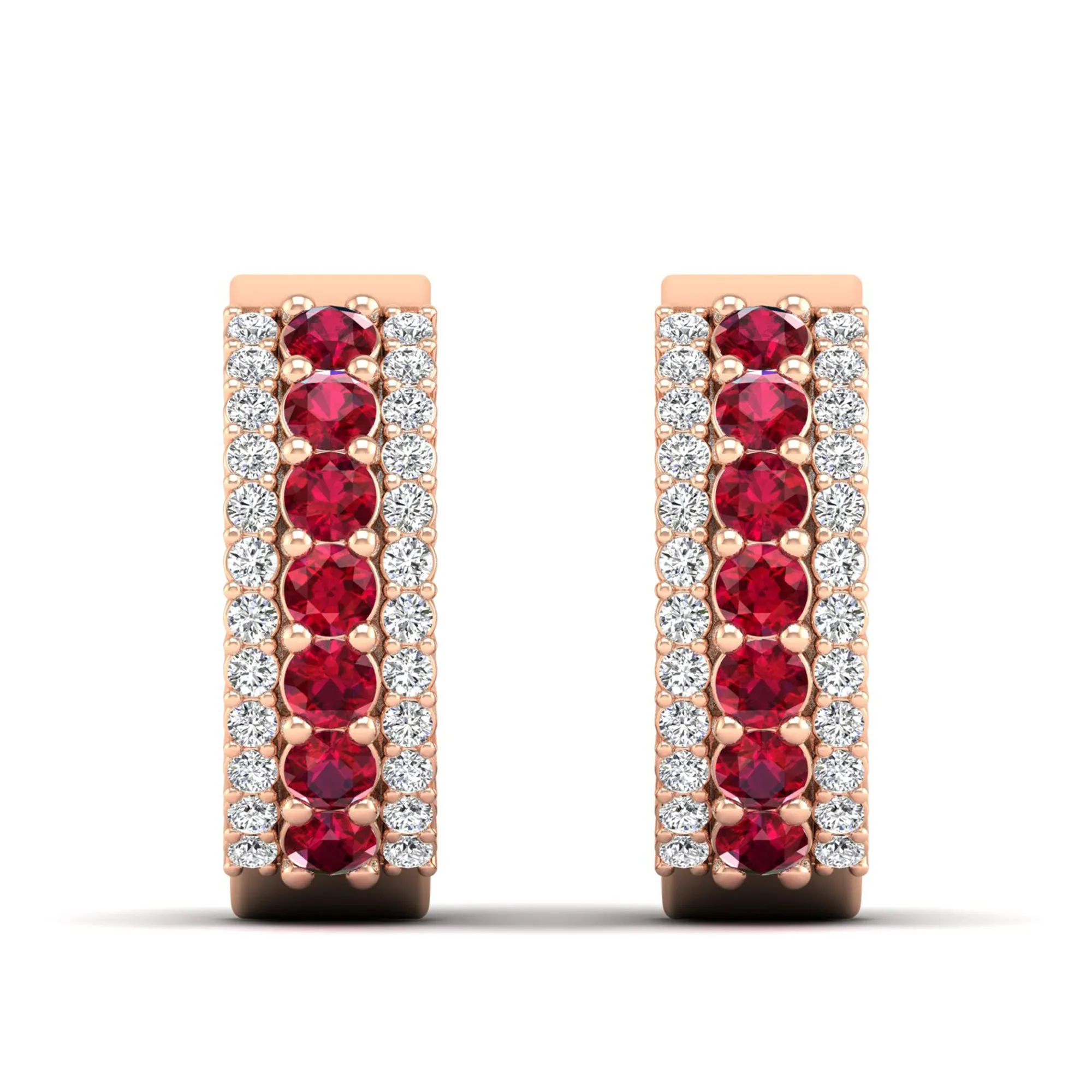Tripple Row Ruby and Diamond Hoops