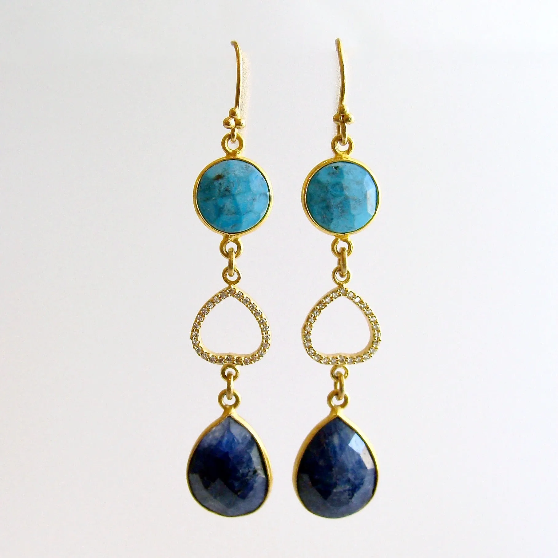 Turquoise Blue Sapphire Pave White Topaz Duster Earrings - Angie Earrings