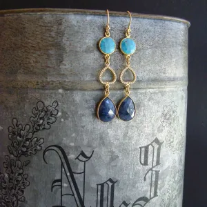 Turquoise Blue Sapphire Pave White Topaz Duster Earrings - Angie Earrings