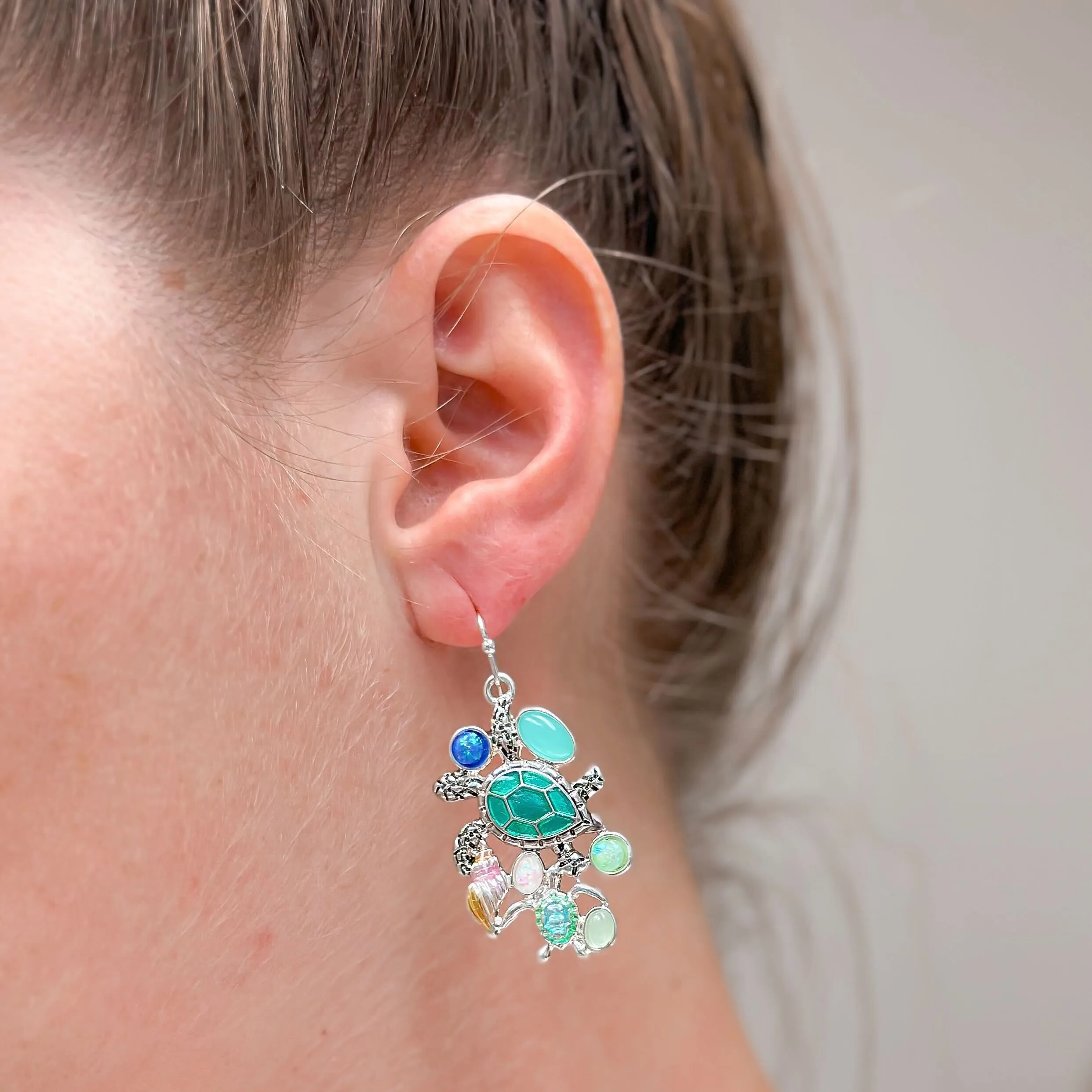 Turtle Enamel Charm Dangle Earrings