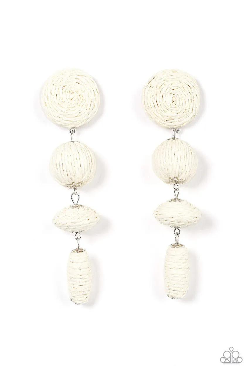 Twine Tango - White - Wrapped Paparazzi Post Earrings