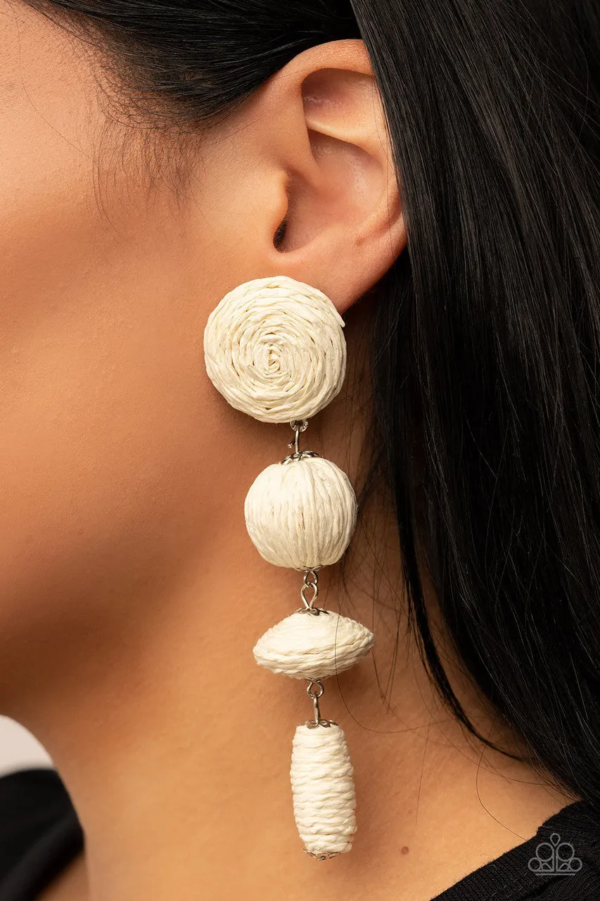 Twine Tango - White - Wrapped Paparazzi Post Earrings