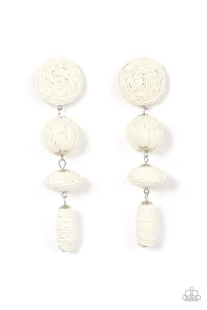 Twine Tango - White - Wrapped Paparazzi Post Earrings