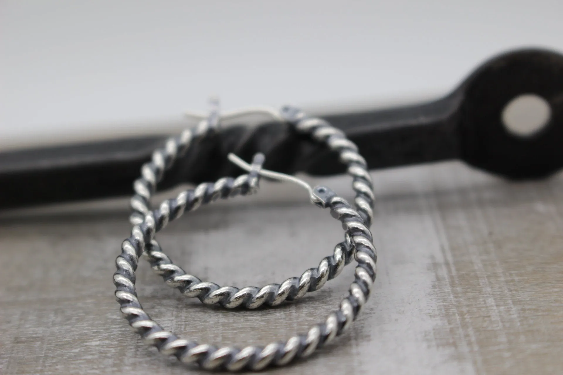 Twisted Hoop Earrings - Sterling silver rustic hoop earrings - one inch hoops - gift for her - boho - hoop earrings