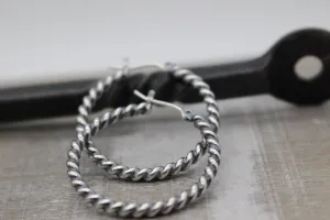 Twisted Hoop Earrings - Sterling silver rustic hoop earrings - one inch hoops - gift for her - boho - hoop earrings