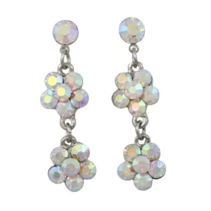 Two Aurora Borealis Crystal Dangling Daisies Pierced Earring - RSN328E