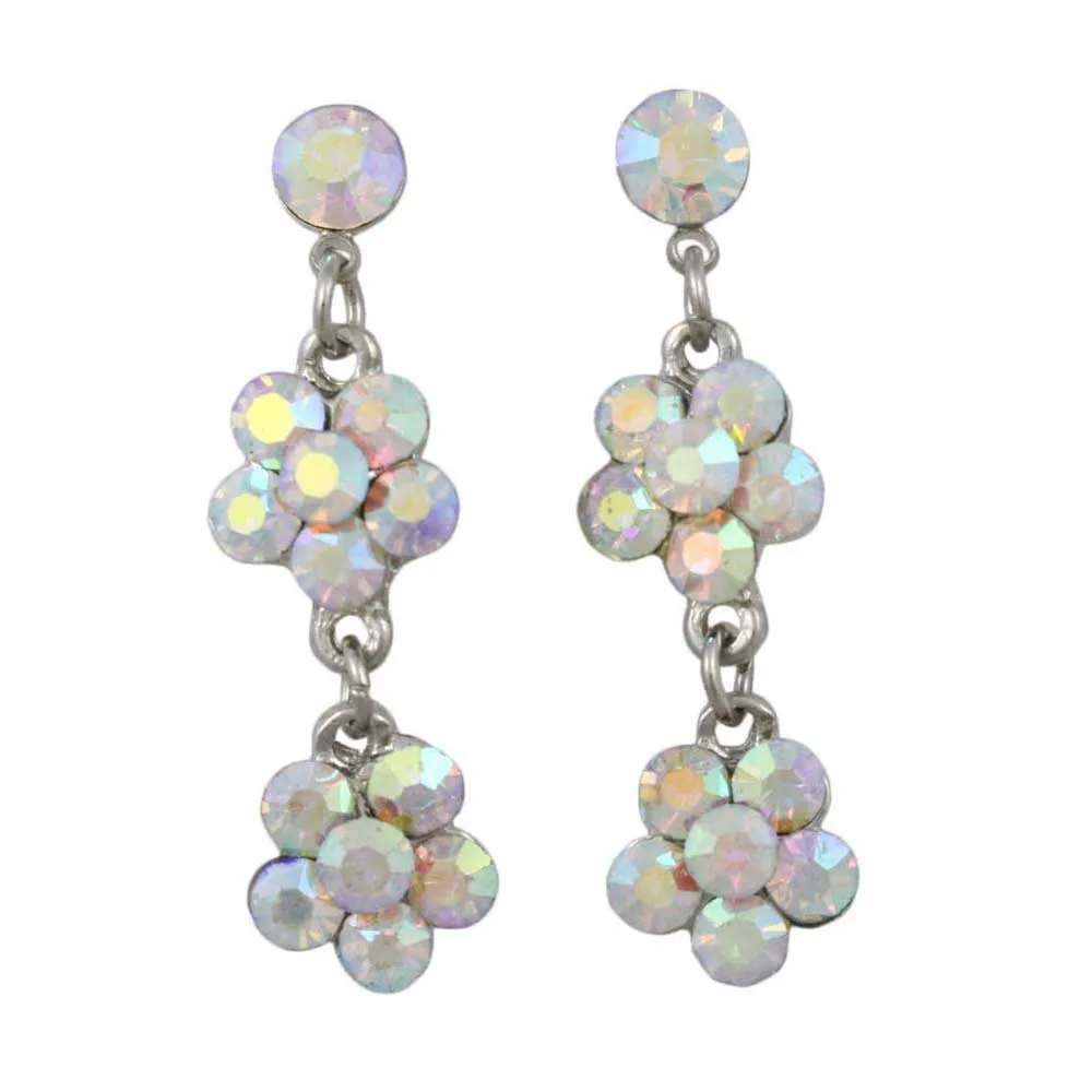 Two Aurora Borealis Crystal Dangling Daisies Pierced Earring - RSN328E