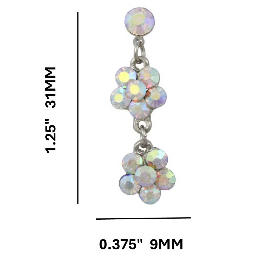 Two Aurora Borealis Crystal Dangling Daisies Pierced Earring - RSN328E