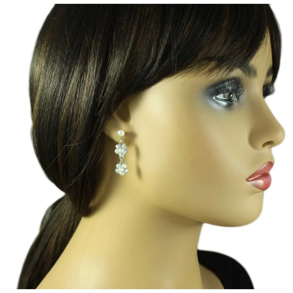 Two Aurora Borealis Crystal Dangling Daisies Pierced Earring - RSN328E