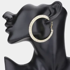 Two Row Crystal Hoop Earrings on Gold | 2.3" | 145978